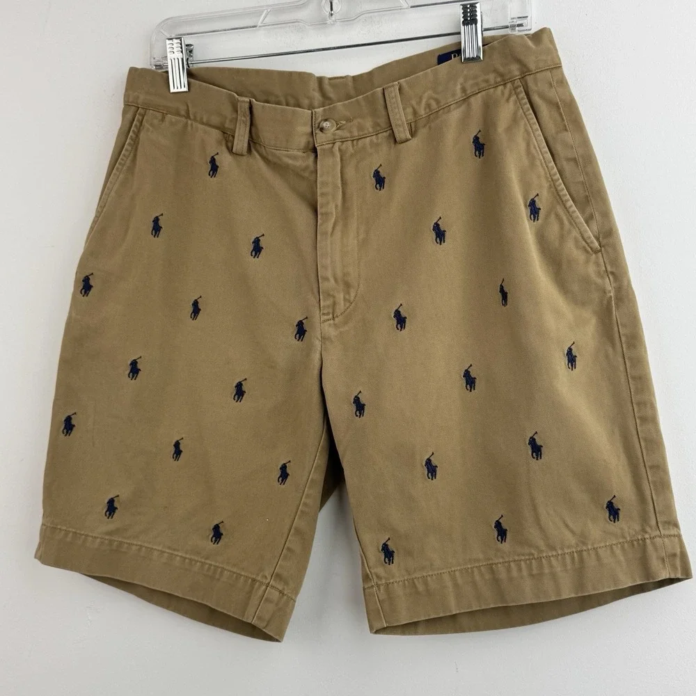 Polo Ralph Lauren Chino Shorts Men's 32 Khaki All Over Pony Embroidered Casual